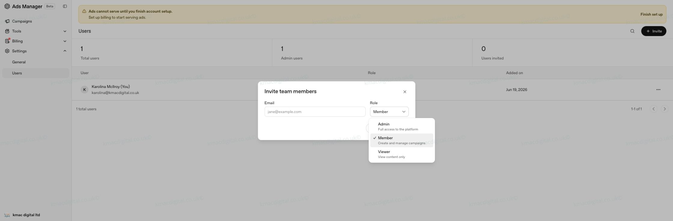 chatgpt ads manager user management kmac digital