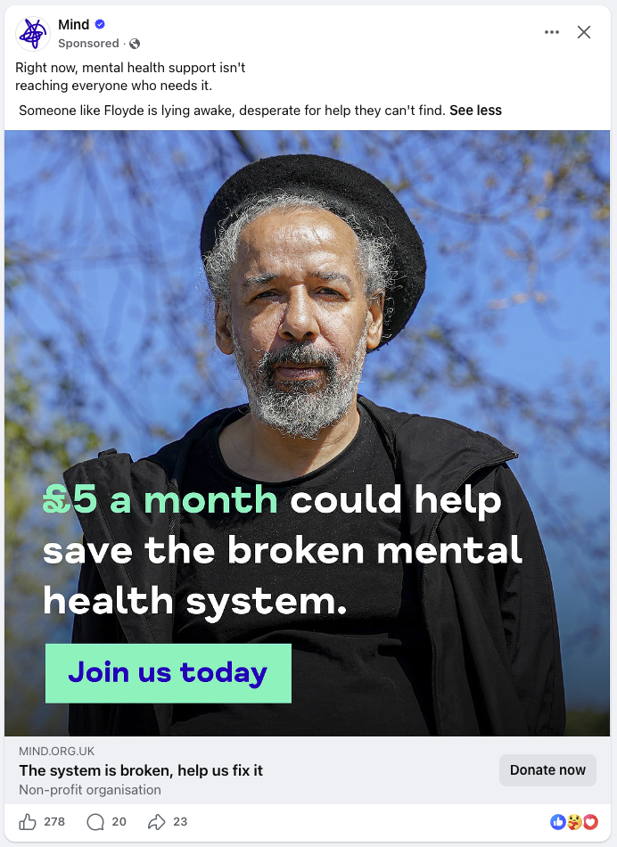 mind charity facebook ad creative kmac digital